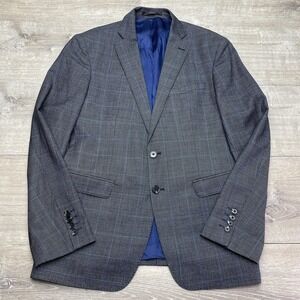 Inpore Suit Jacket Mens 42R  Gray Blue Plaid Wool Lanificio Del Casentino EU 52